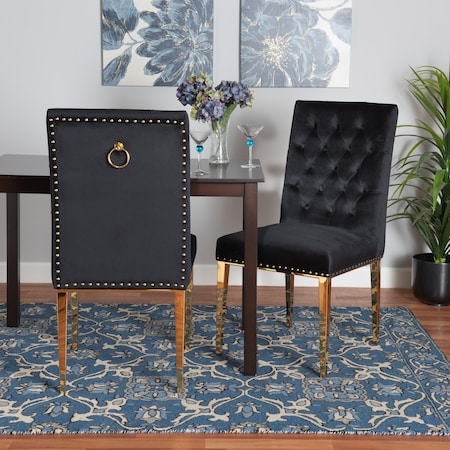 Baxton Studio Caspera Contemporary Glam and Luxe Black Velvet Fabric and Gold Metal 2Piece Dining Chair Set 221-2PC-12905-ZORO